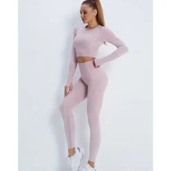 Women's Activewear Set Workout Sets Winter 2 Piece Cropped Stripes Leggings Crop Top Yellow Pink Spandex Yoga Fitness Gym Workout Tummy Control Butt Lift Breathable Sport Activewear Stretchy