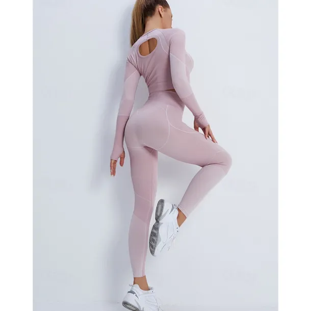 Women's Activewear Set Workout Sets Winter 2 Piece Cropped Stripes Leggings Crop Top Yellow Pink Spandex Yoga Fitness Gym Workout Tummy Control Butt Lift Breathable Sport Activewear Stretchy