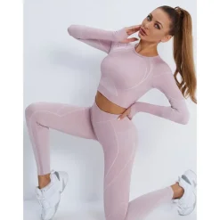 Women's Activewear Set Workout Sets Winter 2 Piece Cropped Stripes Leggings Crop Top Yellow Pink Spandex Yoga Fitness Gym Workout Tummy Control Butt Lift Breathable Sport Activewear Stretchy