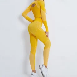 Women's Activewear Set Workout Sets Winter 2 Piece Cropped Stripes Leggings Crop Top Yellow Pink Spandex Yoga Fitness Gym Workout Tummy Control Butt Lift Breathable Sport Activewear Stretchy