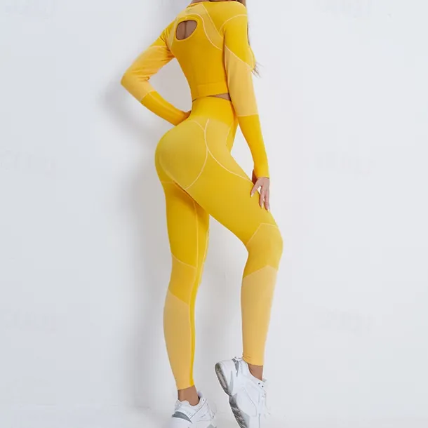 Women's Activewear Set Workout Sets Winter 2 Piece Cropped Stripes Leggings Crop Top Yellow Pink Spandex Yoga Fitness Gym Workout Tummy Control Butt Lift Breathable Sport Activewear Stretchy