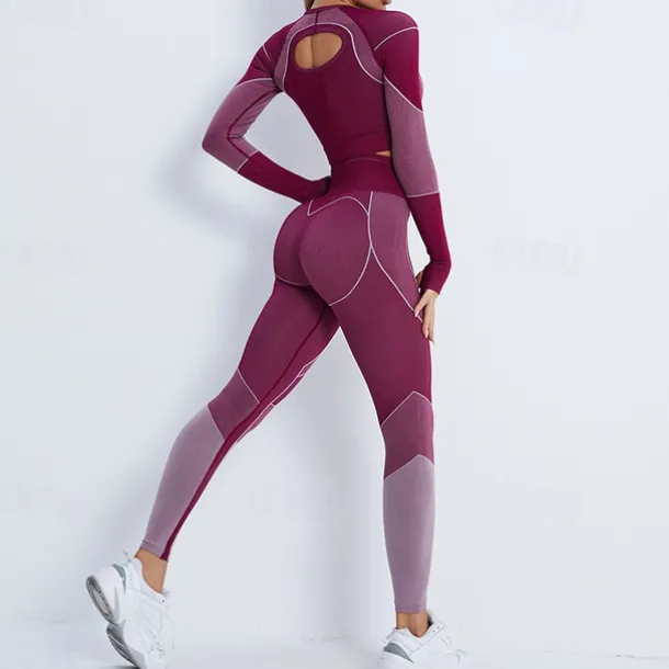 Women's Activewear Set Workout Sets Winter 2 Piece Cropped Stripes Leggings Crop Top Yellow Pink Spandex Yoga Fitness Gym Workout Tummy Control Butt Lift Breathable Sport Activewear Stretchy