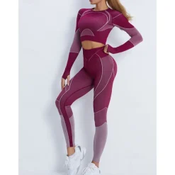 Women's Activewear Set Workout Sets Winter 2 Piece Cropped Stripes Leggings Crop Top Yellow Pink Spandex Yoga Fitness Gym Workout Tummy Control Butt Lift Breathable Sport Activewear Stretchy