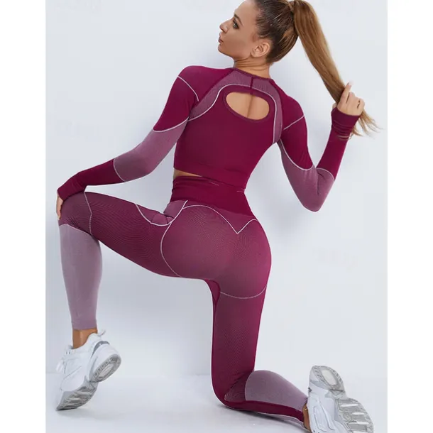 Women's Activewear Set Workout Sets Winter 2 Piece Cropped Stripes Leggings Crop Top Yellow Pink Spandex Yoga Fitness Gym Workout Tummy Control Butt Lift Breathable Sport Activewear Stretchy