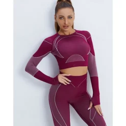 Women's Activewear Set Workout Sets Winter 2 Piece Cropped Stripes Leggings Crop Top Yellow Pink Spandex Yoga Fitness Gym Workout Tummy Control Butt Lift Breathable Sport Activewear Stretchy