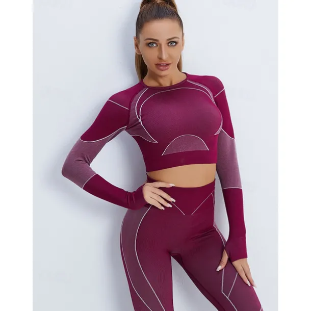 Women's Activewear Set Workout Sets Winter 2 Piece Cropped Stripes Leggings Crop Top Yellow Pink Spandex Yoga Fitness Gym Workout Tummy Control Butt Lift Breathable Sport Activewear Stretchy