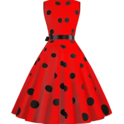 Women's A-Line Rockabilly Dress Polka Dots Swing Dress Flare Dress with Accessories Set 1950s Grease Outfits 60s Retro Vintage with Headband Chiffon Scarf Earrings Pearl Necklace Gloves