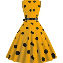 Women's A-Line Rockabilly Dress Polka Dots Swing Dress Flare Dress with Accessories Set 1950s Grease Outfits 60s Retro Vintage with Headband Chiffon Scarf Earrings Pearl Necklace Gloves