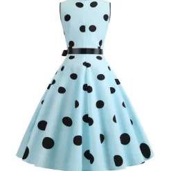Women's A-Line Rockabilly Dress Polka Dots Swing Dress Flare Dress with Accessories Set 1950s Grease Outfits 60s Retro Vintage with Headband Chiffon Scarf Earrings Pearl Necklace Gloves