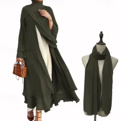 Women's Arabian Muslim Robe Coat Dress With Hat Cap Hijab Scarfs 2 Pieces Adults Religious Saudi Arabic Dress Abaya Hijab Khimar For Ramadan Dress