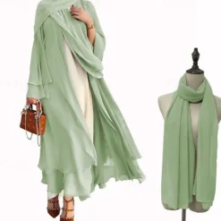 Women's Arabian Muslim Robe Coat Dress With Hat Cap Hijab Scarfs 2 Pieces Adults Religious Saudi Arabic Dress Abaya Hijab Khimar For Ramadan Dress