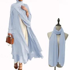 Women's Arabian Muslim Robe Coat Dress With Hat Cap Hijab Scarfs 2 Pieces Adults Religious Saudi Arabic Dress Abaya Hijab Khimar For Ramadan Dress