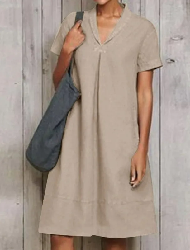 Women's ArmyGreen Sky Blue khaki Summer Spring Midi Dress Cotton Linen Dresses Casual Dress Fashion Modern Casual Outdoor Vacation Daily Loose Fit Plain V Neck