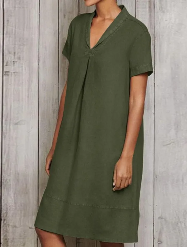 Women's ArmyGreen Sky Blue khaki Summer Spring Midi Dress Cotton Linen Dresses Casual Dress Fashion Modern Casual Outdoor Vacation Daily Loose Fit Plain V Neck