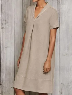 Women's ArmyGreen Sky Blue khaki Summer Spring Midi Dress Cotton Linen Dresses Casual Dress Fashion Modern Casual Outdoor Vacation Daily Loose Fit Plain V Neck