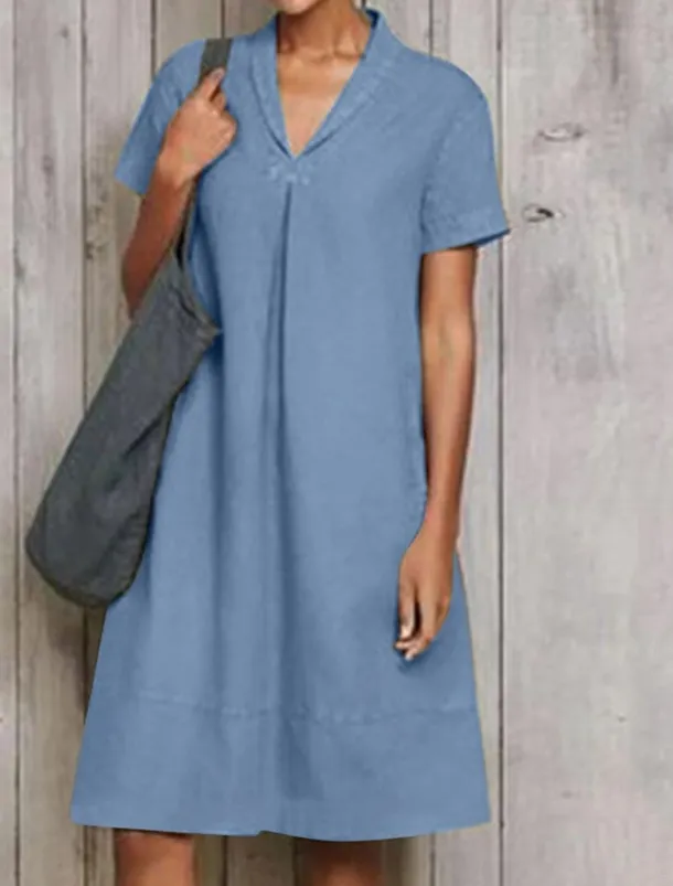 Women's ArmyGreen Sky Blue khaki Summer Spring Midi Dress Cotton Linen Dresses Casual Dress Fashion Modern Casual Outdoor Vacation Daily Loose Fit Plain V Neck