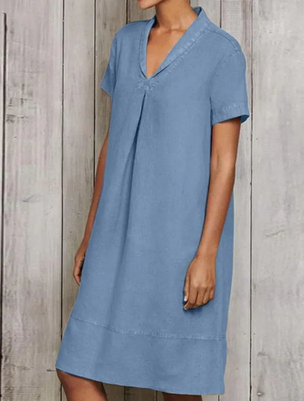 Women's ArmyGreen Sky Blue khaki Summer Spring Midi Dress Cotton Linen Dresses Casual Dress Fashion Modern Casual Outdoor Vacation Daily Loose Fit Plain V Neck