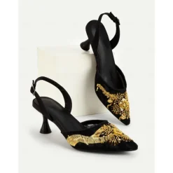 Women's Art Deco Sequin Mesh Slingback Heels – 1920s-Inspired Pointed Toe Party Shoes for Weddings, Evening Events & Gatsby Costumes