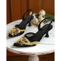 Women's Art Deco Sequin Mesh Slingback Heels – 1920s-Inspired Pointed Toe Party Shoes for Weddings, Evening Events & Gatsby Costumes