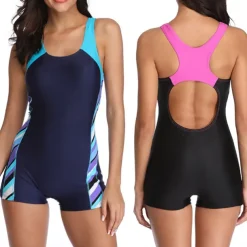 Women's Athletic Swimwear One Piece Swimsuit Racerback Boyleg Swimsuit Surfing Racing Athletic Patchwork Swimwear Chlorine resistance Breathable Quick Dry Terylene Beach Wear