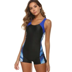 Women's Athletic Swimwear One Piece Swimsuit Racerback Boyleg Swimsuit Surfing Racing Athletic Patchwork Swimwear Chlorine resistance Breathable Quick Dry Terylene Beach Wear