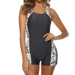 Women's Athletic Swimwear One Piece Swimsuit Racerback Boyleg Swimsuit Surfing Racing Athletic Patchwork Swimwear Chlorine resistance Breathable Quick Dry Terylene Beach Wear