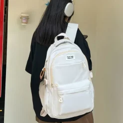 Women's Backpack School Bag Bookbag School Daily Solid Color Nylon Large Capacity Breathable Durable Zipper Black Yellow Blue