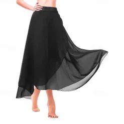 Women's Ballet Wrap Dress Chiffon Dance Wrap Skirt with Adjustable Waist Tie Gymnastics and Ballet Dance Skirts for Women Black Dancewear