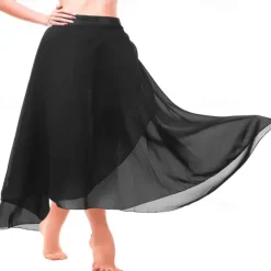 Women's Ballet Wrap Dress Chiffon Dance Wrap Skirt with Adjustable Waist Tie Gymnastics and Ballet Dance Skirts for Women Black Dancewear