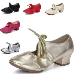 Women's Ballroom Dance Shoes Modern Dance Shoes Practice Heel Solid Color Cuban Heel Silver Black White