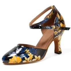 Women's Ballroom Dance Shoes Modern Shoes Training Indoor Practice Heel Sneaker Pattern / Print Flared Heel Peep Toe Cross Strap Black Pink / White