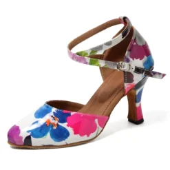 Women's Ballroom Dance Shoes Modern Shoes Training Indoor Practice Heel Sneaker Pattern / Print Flared Heel Peep Toe Cross Strap Black Pink / White