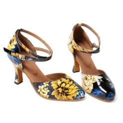 Women's Ballroom Dance Shoes Modern Shoes Training Indoor Practice Heel Sneaker Pattern / Print Flared Heel Peep Toe Cross Strap Black Pink / White