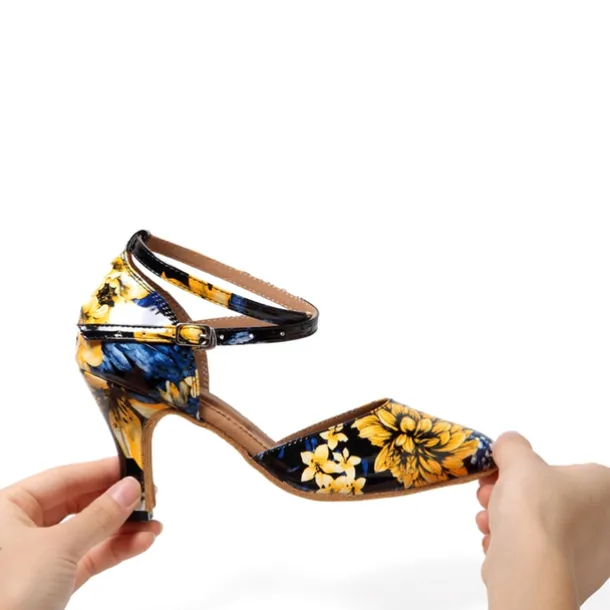 Women's Ballroom Dance Shoes Modern Shoes Training Indoor Practice Heel Sneaker Pattern / Print Flared Heel Peep Toe Cross Strap Black Pink / White