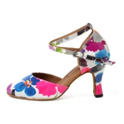 Women's Ballroom Dance Shoes Modern Shoes Training Indoor Practice Heel Sneaker Pattern / Print Flared Heel Peep Toe Cross Strap Black Pink / White