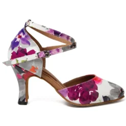 Women's Ballroom Dance Shoes Modern Shoes Training Indoor Practice Heel Sneaker Pattern / Print Flared Heel Peep Toe Cross Strap Black Pink / White