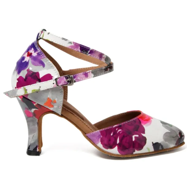 Women's Ballroom Dance Shoes Modern Shoes Training Indoor Practice Heel Sneaker Pattern / Print Flared Heel Peep Toe Cross Strap Black Pink / White