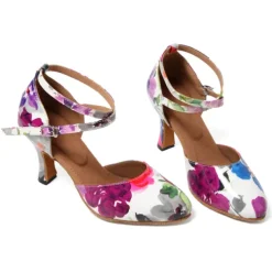 Women's Ballroom Dance Shoes Modern Shoes Training Indoor Practice Heel Sneaker Pattern / Print Flared Heel Peep Toe Cross Strap Black Pink / White