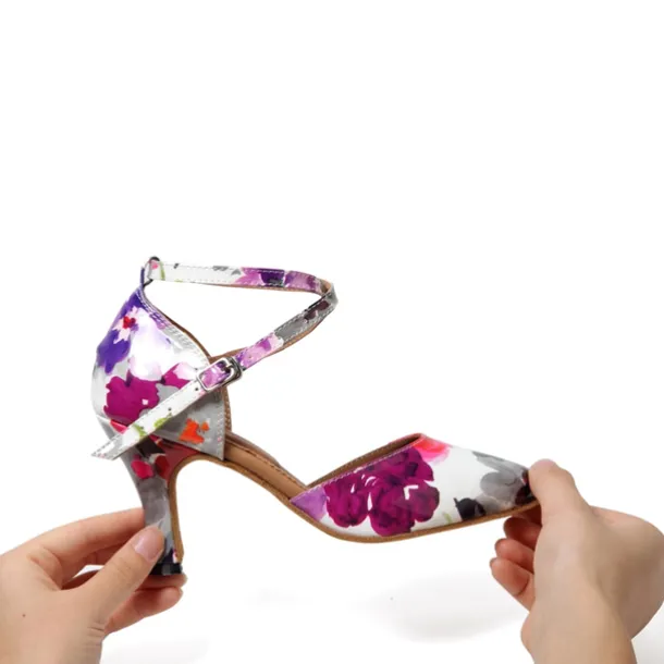 Women's Ballroom Dance Shoes Modern Shoes Training Indoor Practice Heel Sneaker Pattern / Print Flared Heel Peep Toe Cross Strap Black Pink / White