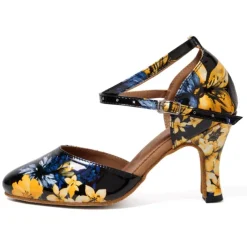 Women's Ballroom Dance Shoes Modern Shoes Training Indoor Practice Heel Sneaker Pattern / Print Flared Heel Peep Toe Cross Strap Black Pink / White