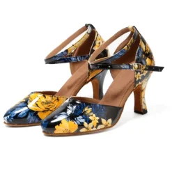 Women's Ballroom Dance Shoes Modern Shoes Training Indoor Practice Heel Sneaker Pattern / Print Flared Heel Peep Toe Cross Strap Black Pink / White