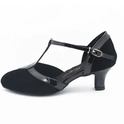 Women's Ballroom Dance Shoes Modern Dance Shoes Salsa Shoes Line Dance Heel Splicing Cuban Heel Buckle T-Strap Black and Gold Black