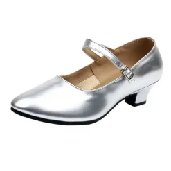 Women's Ballroom Dance Shoes Modern Shoes Character Shoes Performance Indoor Practice 2022 Heel Solid Color Thick Heel Round Toe Buckle Adults' Silver Black Dark Red