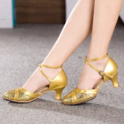 Women's Ballroom Dance Shoes Modern Dance Shoes Indoor Heel Glitter Splicing Buckle Silver Black Pink