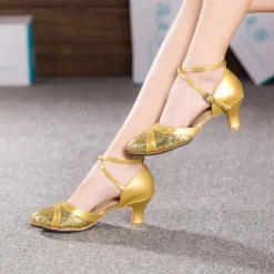 Women's Ballroom Dance Shoes Modern Dance Shoes Indoor Heel Glitter Splicing Buckle Silver Black Pink