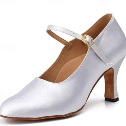 Women's Ballroom Dance Shoes Modern Shoes Character Shoes Performance Indoor Waltz Heel Solid Color High Heel Pointed Toe Ankle Strap Adults' White Almond