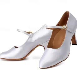 Women's Ballroom Dance Shoes Modern Shoes Character Shoes Performance Indoor Waltz Heel Solid Color High Heel Pointed Toe Ankle Strap Adults' White Almond