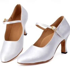 Women's Ballroom Dance Shoes Modern Shoes Character Shoes Performance Indoor Waltz Heel Solid Color High Heel Pointed Toe Ankle Strap Adults' White Almond