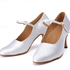 Women's Ballroom Dance Shoes Modern Shoes Character Shoes Performance Indoor Waltz Heel Solid Color High Heel Pointed Toe Ankle Strap Adults' White Almond