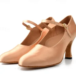 Women's Ballroom Dance Shoes Modern Shoes Character Shoes Performance Indoor Waltz Heel Solid Color High Heel Pointed Toe Ankle Strap Adults' White Almond